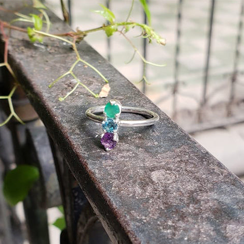 Pax ring Green agate + Topaz + Amethyst 6