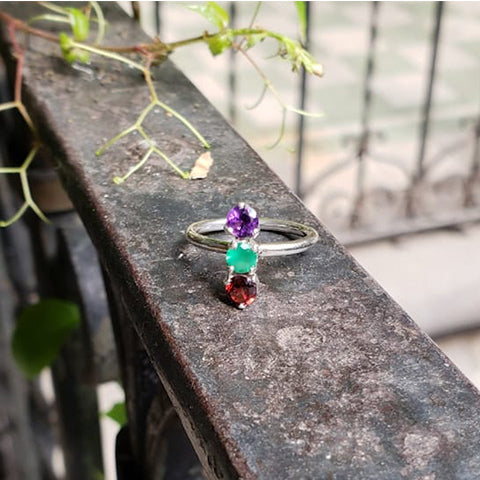 Pax ring Green agate + Topaz + Amethyst 6