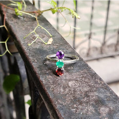 Pax ring Green agate + Topaz + Amethyst 6