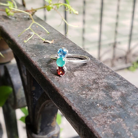 Pax ring Green agate + Topaz + Amethyst 6