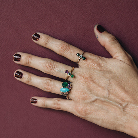 Pax ring Green agate + Topaz + Amethyst 6